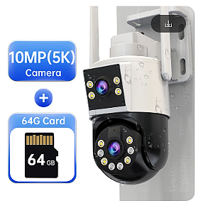 Camera externa full color com lente dupla 10mp + card 64g 10led jooan-ptz