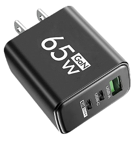 Fonte carga rapida usb 3.0 e tipo-c 65w - tomada 2 pinos chatos - preto