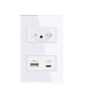 Tomada de vidro, interruptor inteligente 1 entrada femea 10a, tipo-c e usb 5v 2a - sran