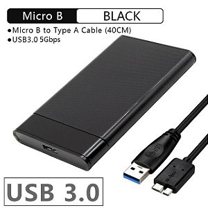 Case hd externo micro - usb 3.0, suporta ate 6tb g21-black-usb-3-0  uthai