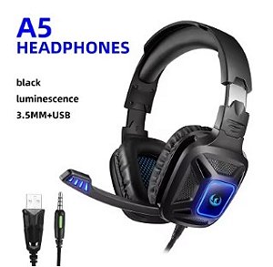 Fone de ouvido imersivos para jogos com microfone, luzes LED a5