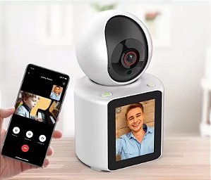 Câmera de Segurança com Tela de Vídeo Móvel 1080P Bidirecional de 2,8 polegadas com 360