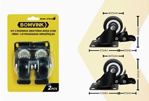 Kit 2 Rodinhas Giratória Roda com freio 1.5 Polegadas 40kg BOM-2764
