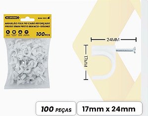 Fixador de Cabos Reforcado Prego 10mm com 100pcs BOM-5312