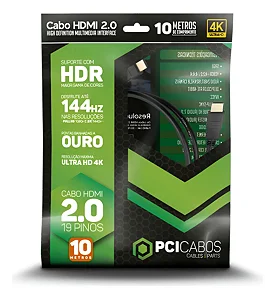 Cabo Hdmi 2.0 4K 19 Pinos 10 MT Pci Cabos