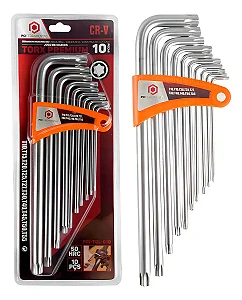 Kit 10 Chaves Hexagonais Torx Profissional Furo No Centro