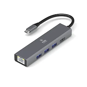 Adaptador Kross 6 em 1 Tipo C para RJ45, Pd, 3x Usb 3.0 - Ke-UCT618