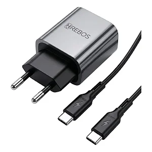 CARREGADOR HREBOS CRG-232CC 20W C/CAB CINZA