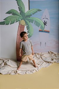 CONJ BERMUDA DE MOLETOM COM CAMISETA LISTRADA