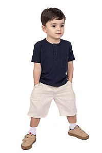 CONJ BERMUDA SOCIAL BEGE E CAMISETA  CANELADA