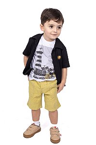 CONJ BERMUDA COM CAMISA EM MALHA CANELADA E REGATA