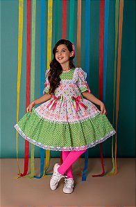 VESTIDO JUNINO ESTAMPADO DUAS SAIAS