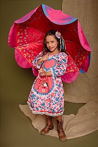 VESTIDO JUNINO MANGA 3/4 CORAÇÃO