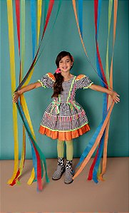 VESTIDO JUNINO XADREZ NEON