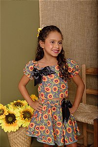 CONJ SAIA E BLUSA GIRASSOL COM LACO JUNINO