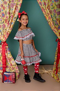 CONJ SAIA E BLUSA CIGANINHA XADREZ
