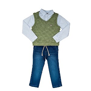 CONJ CALÇA JEANS COM CAMISA E COLETE