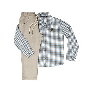 CONJ CAMISA OXFORDINE E CALÇA SARJA