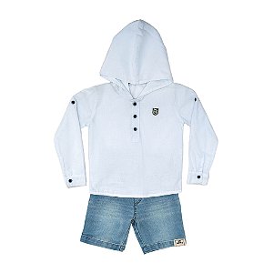CONJ CAMISA COM CAPUZ E BERMUDA JEANS