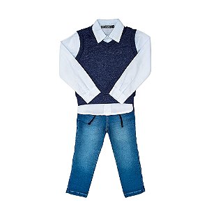 CONJ CALÇA JEANS COM CAMISA E COLETE