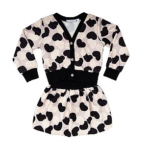 CONJ CARDIGAN DE MALHA E SAIA BALONÊ CORAÇÃO