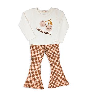 CONJ CALÇA FLARE COM BLUSA COTTON CHERRY