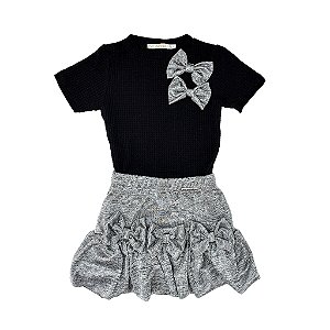 CONJ SAIA BALONÊ  E BLUSINHA MALHA COM LAÇO