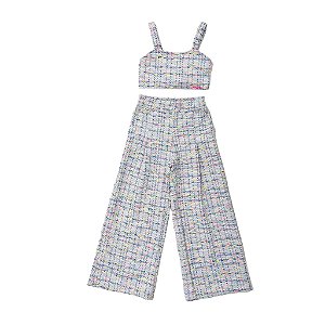 CONJ CALÇA E CROPPED DE TWEED