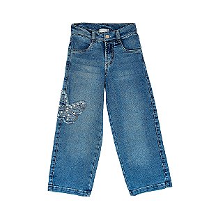 CALÇA JEANS WIDE LEG BUTTERFLY