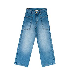 CALÇA JEANS RETA  COM BOLSO LATERAL