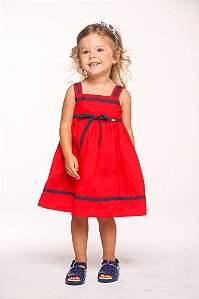 Vestido Tricoline detalhe marinho