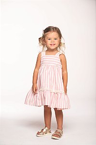 Vestido listrado com renda