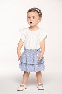 Conjunto blusa cotton e saia tricoline bordado