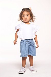 Conjunto shorts jeans com blusa canelada