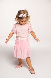 Conjunto saia tule coracao com blusa cotton