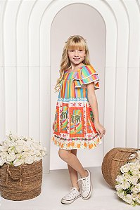 Vestido de viscose colorido estampado