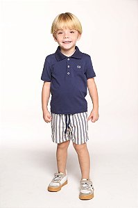 Bermuda listrada com camiseta polo