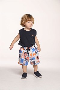 Conjunto bermuda estampada coqueiro com