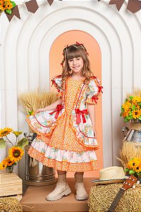 VESTIDO JUNINO ROSAS E BOLINHA