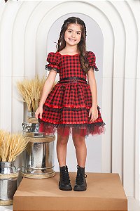 VESTIDO JUNINO XADREZ COM TULE