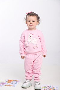 CONJUNTO CALÇA E BLUSA DE MOLETON BORDADA LHAMA