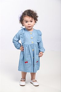 VESTIDO JEANS CEREJA COM ABERTURA FRONTAL