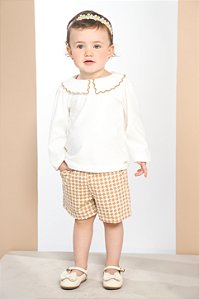 CONJ SHORTS TWEED COM BLUSA DE COTTON