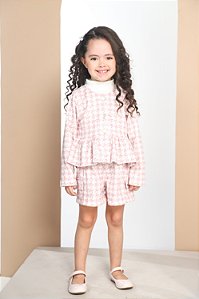 CONJ SHORTS E CASACO TWEED COM BLUSA