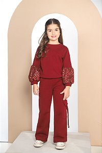 CONJ CALÇA E BLUSA DE MOLETOM MANGA DETALHADA