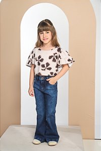 CONJ CALÇA JEANS E BATA ESTAMPADA