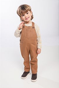 CONJ JARDINEIRA DE SARJA COM BLUSA LISTRADA