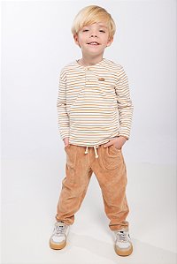 CONJ CALÇA VELUDO COM BATA LISTRADA