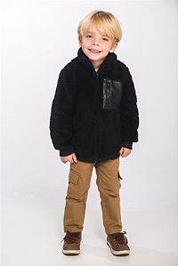 JAQUETA DE PELE COM DETALHE DE COURO