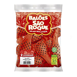 BALÃO 9 POLEGADAS - VERMELHO POA PRETO - C/ 25 UNIDADES